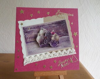 greeting card with balls and pine cones