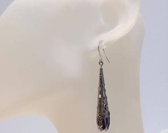 Purple silver cone earrings