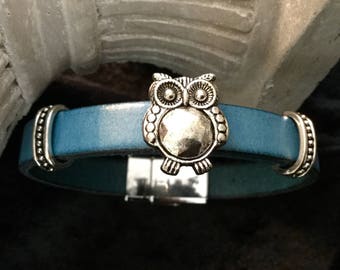 Blue leather with a past OWL leather bracelet