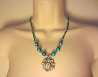 Necklace turquoise blue and silver