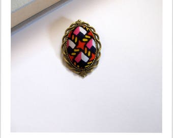 Brooch vintage fabric Navy Blue and pink "skewer me"