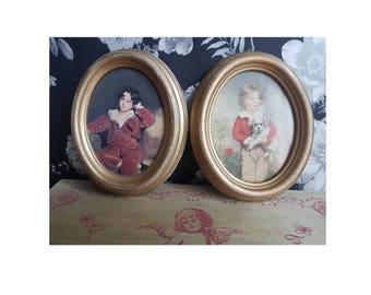 Two vintage small shabby chic frames art painting