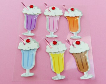 6 stickers ice cream sundae embossed with Rhinestones