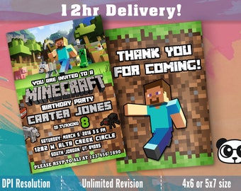 MINE Themed BIRTHDAY INVITATION,Minecraft Invitations,Minecraft birthday party invites,Minecraft party supplies,printables