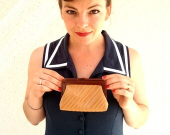 Coin purse beige orange striped - Seventies