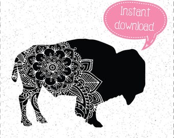 Paisley Buffalo SVG, Mandala Buffalo SVG, Buffalo SVGs, Mandala SVGs, SVGs, Cricut Cut File, Silhouette File