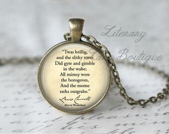 Alice in Wonderland, 'Jabberwocky', Lewis Carroll Quote Necklace or Keyring, Keychain.