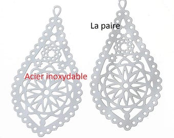 Set of 2 pendants prints filigree 30 x 16 mm stainless steel