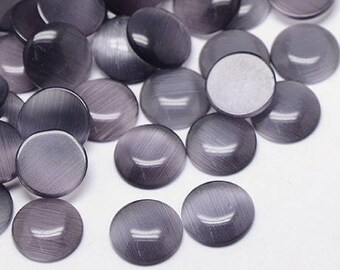 Set of 4 cabochons CatEye glass, grey, 10 mm diameter, 3 mm thick