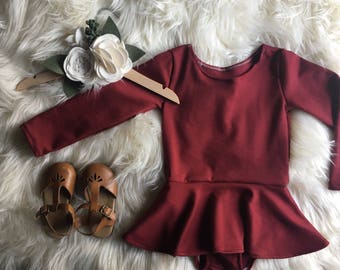 Burgundy Leotard - Leo Dress - Twirl Dress - Vintage Fall Leotard Dress - Girls/Toddler Leotard