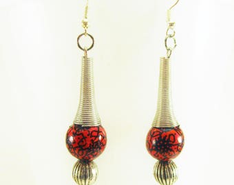 Earrings red, black, silver, Bohemian style