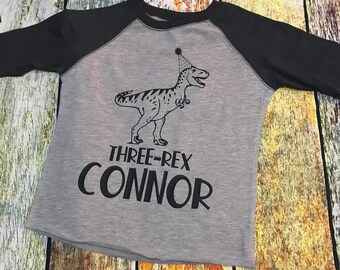 dinosaur birthday rex baseball three shirt