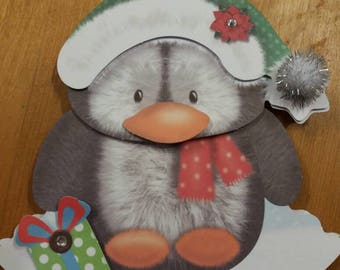 Penguin 3D "rocker" Christmas card - Carte 3D Pingouin "basculante" faite main