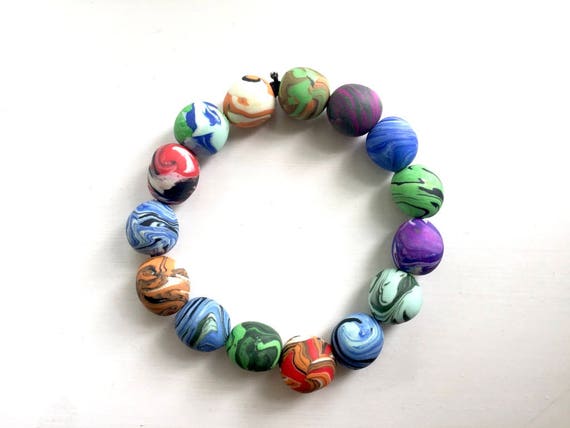 Colorful round clay beads bracelet