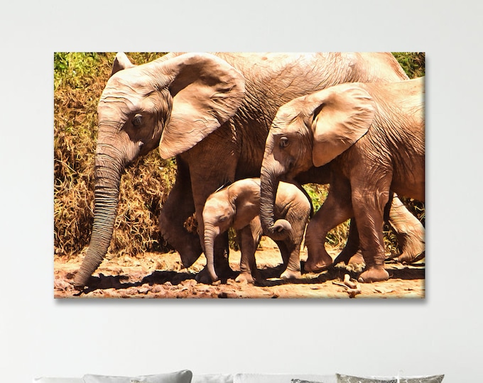 Elephants Family canvas, Elephants love, Сute canvas, Art Elephants, zoo art, Interior decor, room decor, print poster, art picture, gift