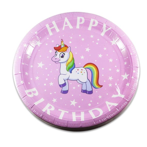 Rainbow Unicorn Birthday Party Pack - Pink Plates, Napkins & Cups - Serves 20 Il_570xn