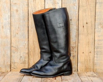 Black Leather Boots, Us 7.5 7 1/2, Uk 5.5, Eu 38, Tall Riding Boots, Equestrian Boots, English Riding Boots, Made in ENGLAND, Cowgirl Boots