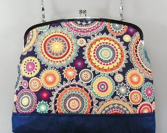 Bowling bag, Sac à main, handbag, bandoulière, shoulder strap, Sac en coton et suédine, cotton fabric