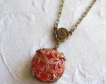 Scarlett Fleur de lis, Vintage Glass Button Necklace