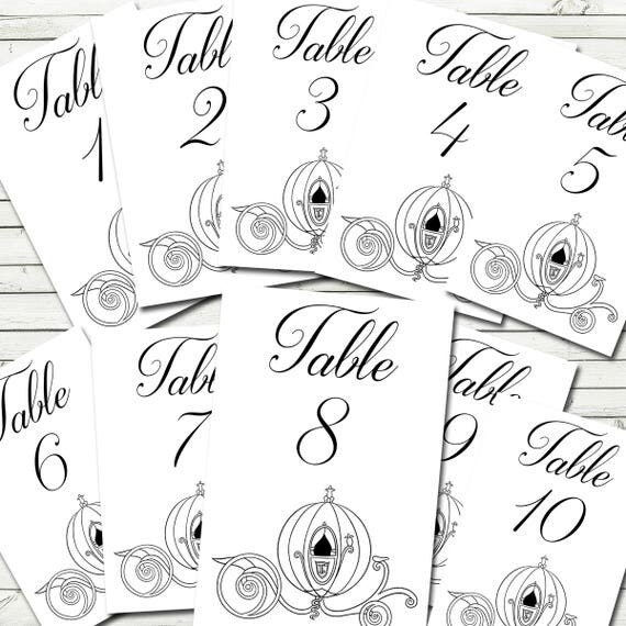 disney wedding cinderella table numbers instant download