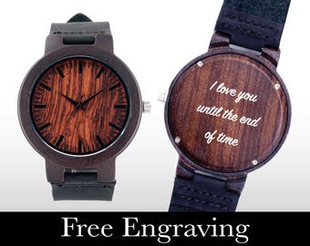 Wooden Watch, Engraved Watch, Wood Watch, Engraved Wood Watch, Dark Wood, Personalized Gift, Christmas, Gifts For Him