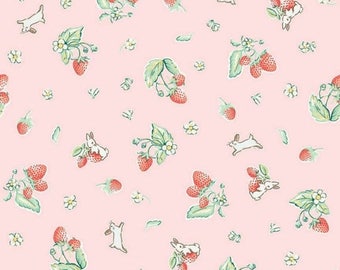 ON SALE Penny Rose Fabrics “Bunnies and Cream” Pink Strawberry