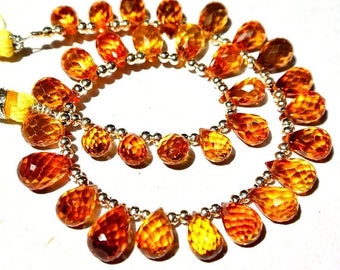 50% Off Sale 8.5 Inches - Finest Quality Yellow Orange Corundum Quartz Faceted Drop Briolettes Size 7.5x5-11x6mm approx