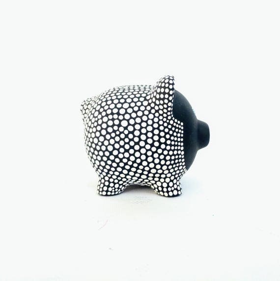 Black and White Piggy Bank: Hand painted Piggy Dot painting