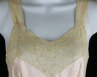 Vintage rayon satin slip nightgown 50s 60s lace trim size small s extra small xs