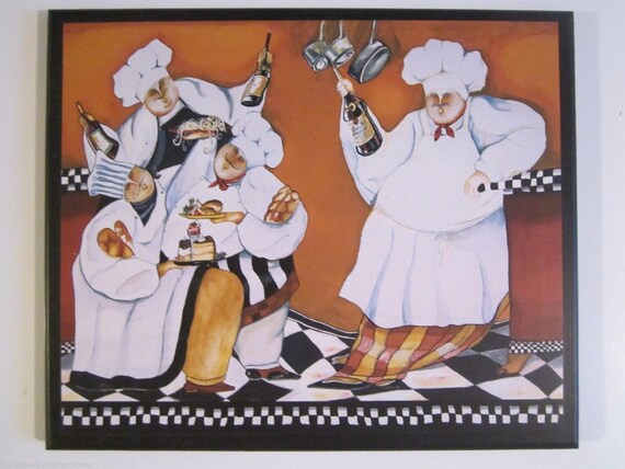 Fat French Chefs Country Kitchen wall decor plaque wooden chef