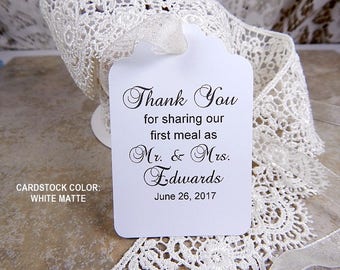 Mr. and Mrs. Thank You Wedding Favor Tags, Rustic Wedding Gift Tags, Thank You for Sharing Our First Meal, Personalized Wedding Tags