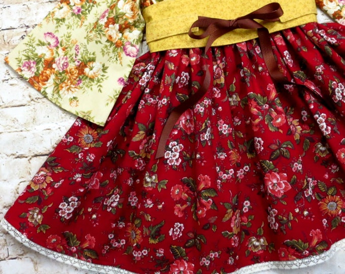 Girls Mustard Dress - Fall Birthday Dress - Baby Thanksgiving - Rustic Wedding - Autumn Dress - Toddler Clothes sizes 12 mos to 14 years