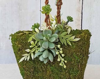Medium Succulent Moss Flower Girl Basket for your Wedding
