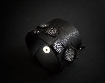 50% OFF SALE Leather wide black cuff bracelet Jewelry Wristband Casual Elegant