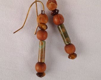 Handmade Earthy Boho feel...Seeds, stone and beads for a unique one-of-a-kind set of drop earrings