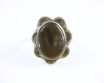 Size 7 1/4 Vintage Sterling Silver Iridescent Fire Agate Ring