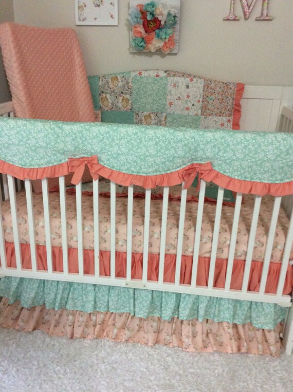 Baby Girl Crib Bedding Set Floral Fawn in Coral Peach Blush