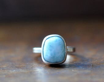xX 25% SALE Xx Sterling Silver Larimar Ring, Oxidised Sterling Silver Stacking Ring, Rustic Gemstone Metalwork Ring