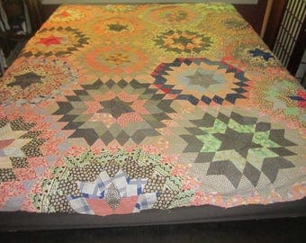 Vintage 1930s Dramatic Handsewn 74x77 STAR Cotton Quilt Top