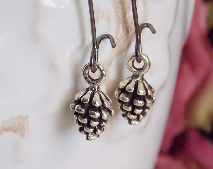 Winter Pinecone Dangle Earrings Woodland Autumn Nature Inspired Jewelry Tiny Simple Pinecone Earrings Winter Jewelry Little Pinecones Gift