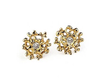 SALE 20% Off - CORAL 14K Gold Earrings Posts Small, Gold Diamond Earrings, Small Diamond Earrings Studs, Gold Stud Earrings, Small Gold Post