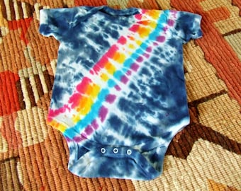 18m Tie Dye Baby Onesie - Rainbow Bandolier- Ready to Ship