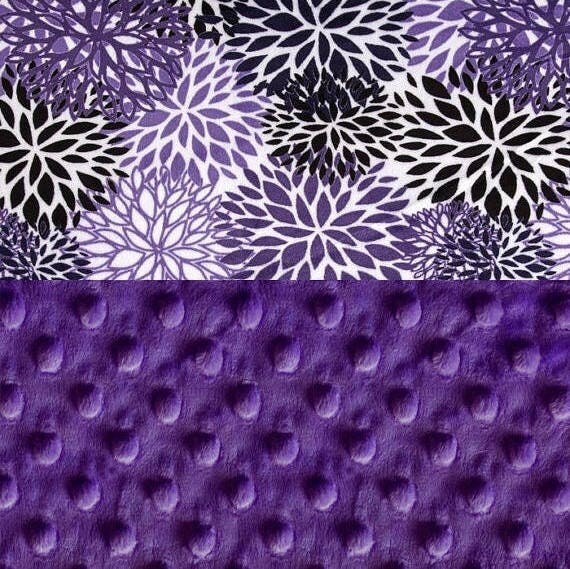 Personalized Baby Blanket For Girl - Minky Baby Blanket, Black Purple Flowers Blanket // Mini Baby Blanket // Security Blanket