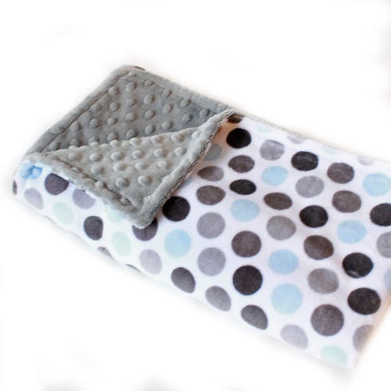 SALE Blue Gray Dots Personalized Minky Baby Blanket