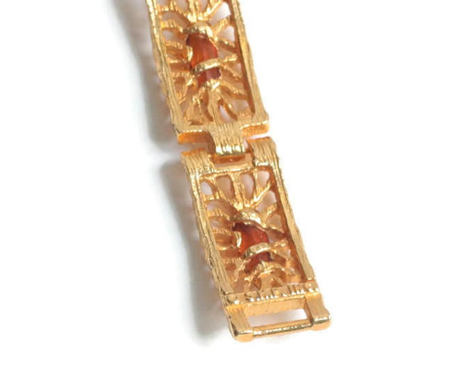 Topaz Amber Glass Navette Bracelet Gold Plated SHP Signed Vintage