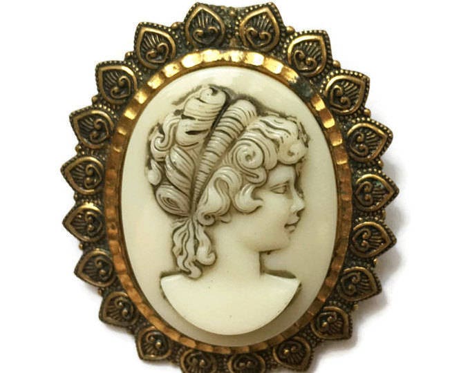 Molded Cameo Brooch Ivory Color Victorian Revival West Germany Vintage