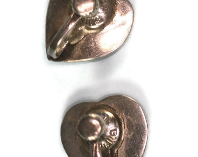 Siam Heart Earrings Sterling Niello Enamel Mekkala Goddess Vintage Screw Back Earrings