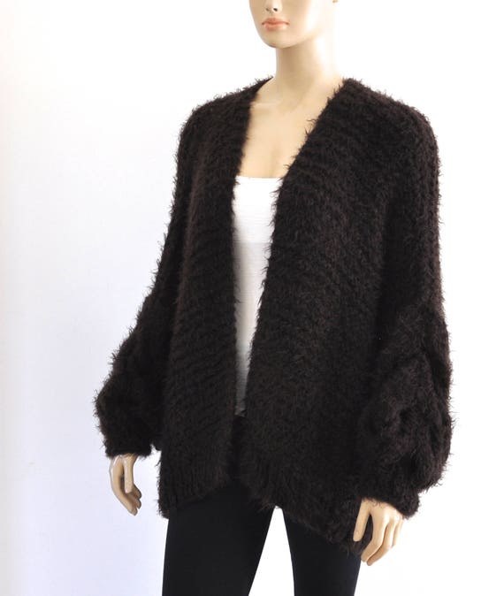 Dark Brown Knit Oversized Cardigan Chunky Cable Knit Jacket