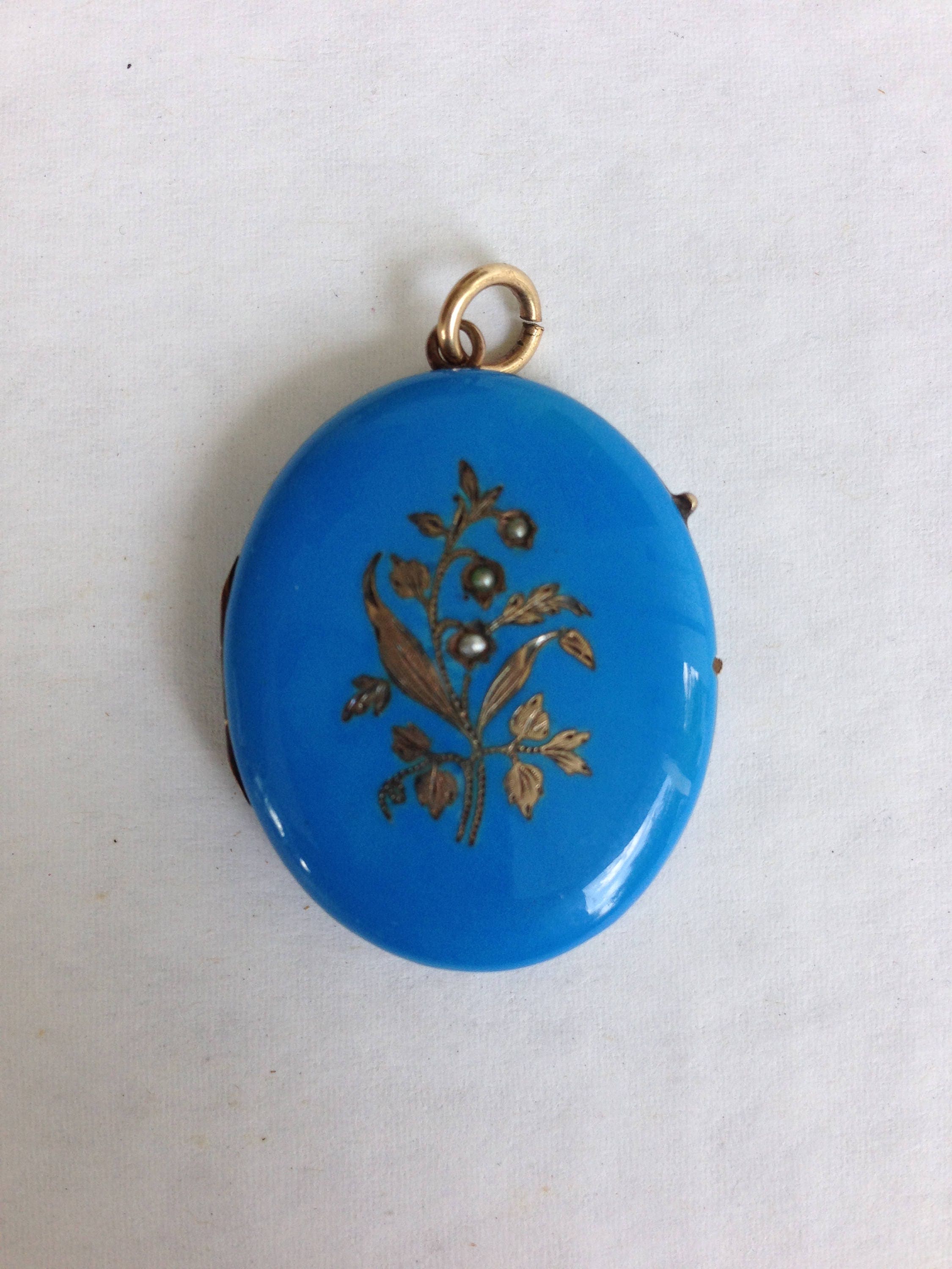 Antique enamel Locket, Blue Enamel Locket, Victorian Picture Locket ...