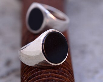 Round Onyx Ring-Black Onyx Ring-Onyx Ring-Onyx Signet Ring-Men's Black Onyx Ring-Signet Ring-Men Signet Ring-Women Signet Ring-MJ
